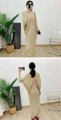 Metallic Plisse Fringe Dress