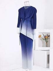 Women's 2 Piece Elegant Blue Pleated Pants Set