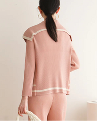 Pleated Shawl-Collar Cardigan