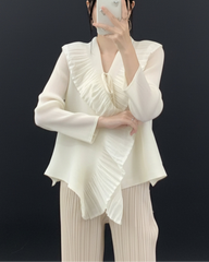 Elegant Plissé Ruffle Blouse Top