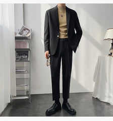 Men's 2-Piece Slim Fit Black Blazer + Trousers Set