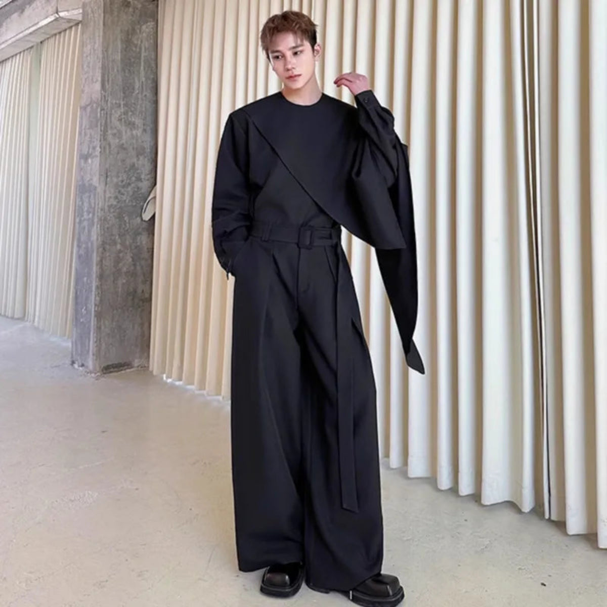 Men's Drape Top & Wide-Leg Trousers Set