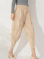 Luxury Geometric Pleated Cropped Pull-On Trousers