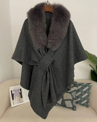 Luxury Wool-Blend Fur Cape