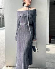 Pleated Off-Shoulder Dress