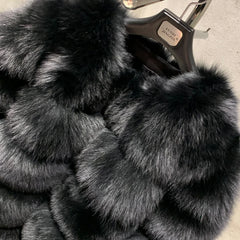 Ladies Fox Fur Crop Bomber Jacket