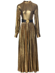 Audrey Metallic Mock-Neck Midi Dress