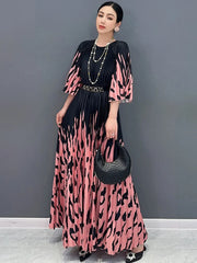 Women's New Elegant Black Pleated Midi Dress