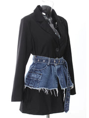 Women's Black Blazer with Denim Waistband