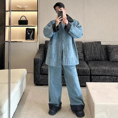 Men's Luxury Japanese Streetwear Baggy Denim 2-Piece Set