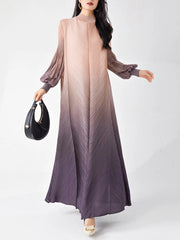 Pleated Midi Dress - Long Sleeve Puff