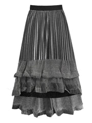 Anthracite Cascade Pleated Maxi Pull-On Skirt