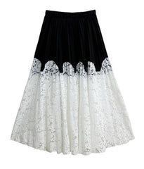 Two-Tone Pleated Lace Skirt