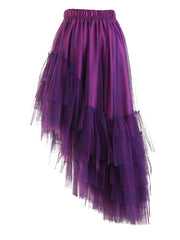 Plaid Asymmetric Tulle Pull-On Skirt