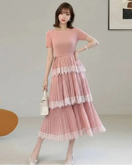 Luxury Pleated Lace Tiered Dress