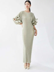 Luxury Pleated Flare Sleeve Dress