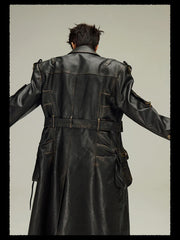 Men's Black Vegan Leather Trench Coat - Luxury Streetwear