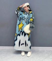 HEYFANCYSTYLE Blue Hues Long Loose-Fit Knit Dress