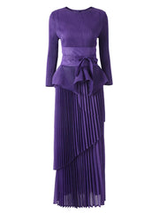 Maxi Skirt Set with Pleated Long Sleeve Top