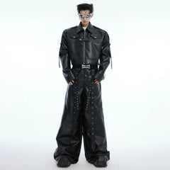 Men’s Black Wide Leg Vegan Leather Pants