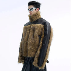 Men's Faux Fur & Leather Bomber Jacket