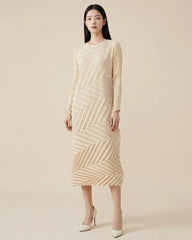 Geometric Pleated Midi Dress