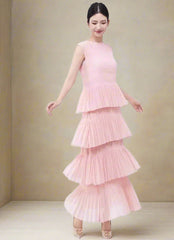 Unique Tiered Pleated Sleeveless Dress