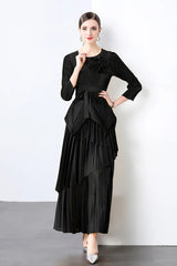 Elegant Plisse Blouse & Skirt Set