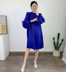 Luxury Pleated Floral Ruffle Dress