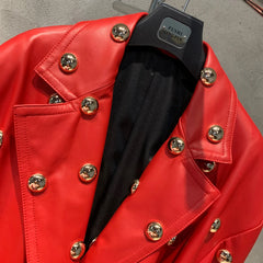 Lambskin Leather Belted Studded Trench Coat