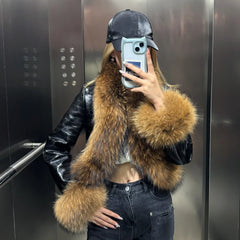 Designer Lambskin Fox Fur Leather Jacket