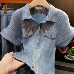 2-Piece Pleated Denim Set