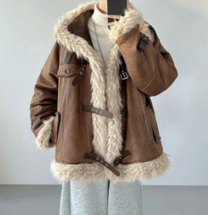 Men's Warm Faux Fur Shearling Suede Jacket