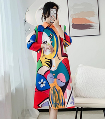 Luxury Abstract Face Plissé Dress