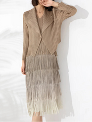 Pleated Fringe Dress & Blazer Set