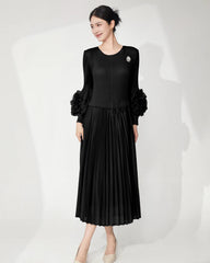 Ruffle Sleeve Plissé Dress