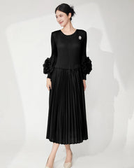 Luxury Plissé Flower Sleeve Dress