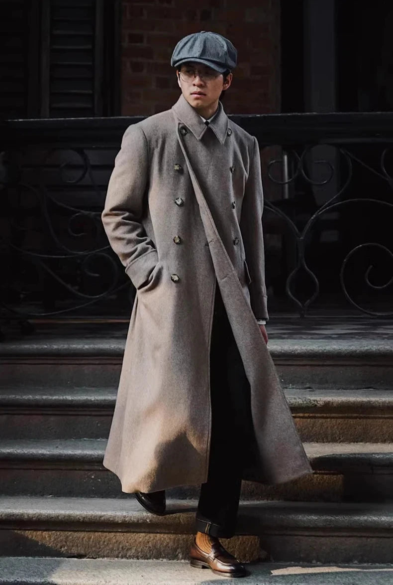 Men's Luxurious Wool Blend Long Trench Coat