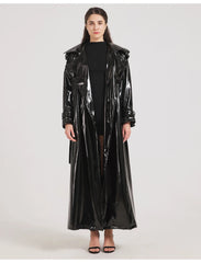 Full-Length Black Patent Vegan Leather Trench Coat