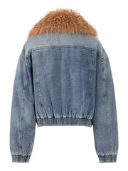 Women's Luxe Faux Fur Denim Bomber Jacket