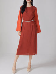 Luxury Pleated Bell Sleeve Dress