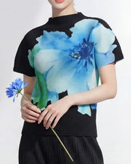 Floral Pleated Mock-Neck Top
