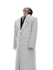 Men's Long Faux Mink Fur Shoulder-Padded Coat