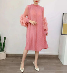 Luxury Pleated Floral Ruffle Dress