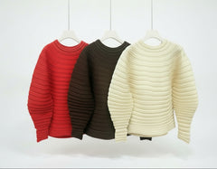 Thick Pleats Balloon-Sleeve Top