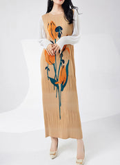 Floral Plissé Long Sleeve Dress