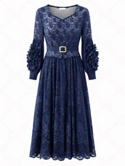 Luxury Lace Pleated Floral Dress