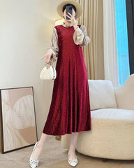Elegant Pleated Ruffle Sleeve Dress