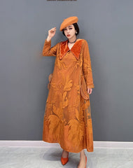 Orange Classy Versatile Chic Floral Embroidered Dress