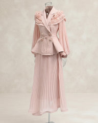 Luxury Ruffled Pleated Skirt Set